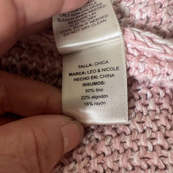 Leo & Nicole Women's Sweater Small Pink Linen Blend Loose Knit Long Sleeve Top - Picture 6 of 9